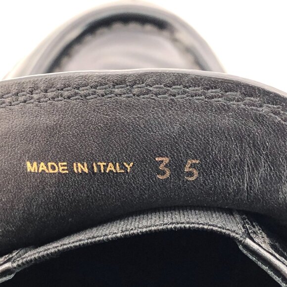Prada Womens Black Leather Loafers Size 35 Thick Sole Triangular Logo Made In It - Picture 5 of 9